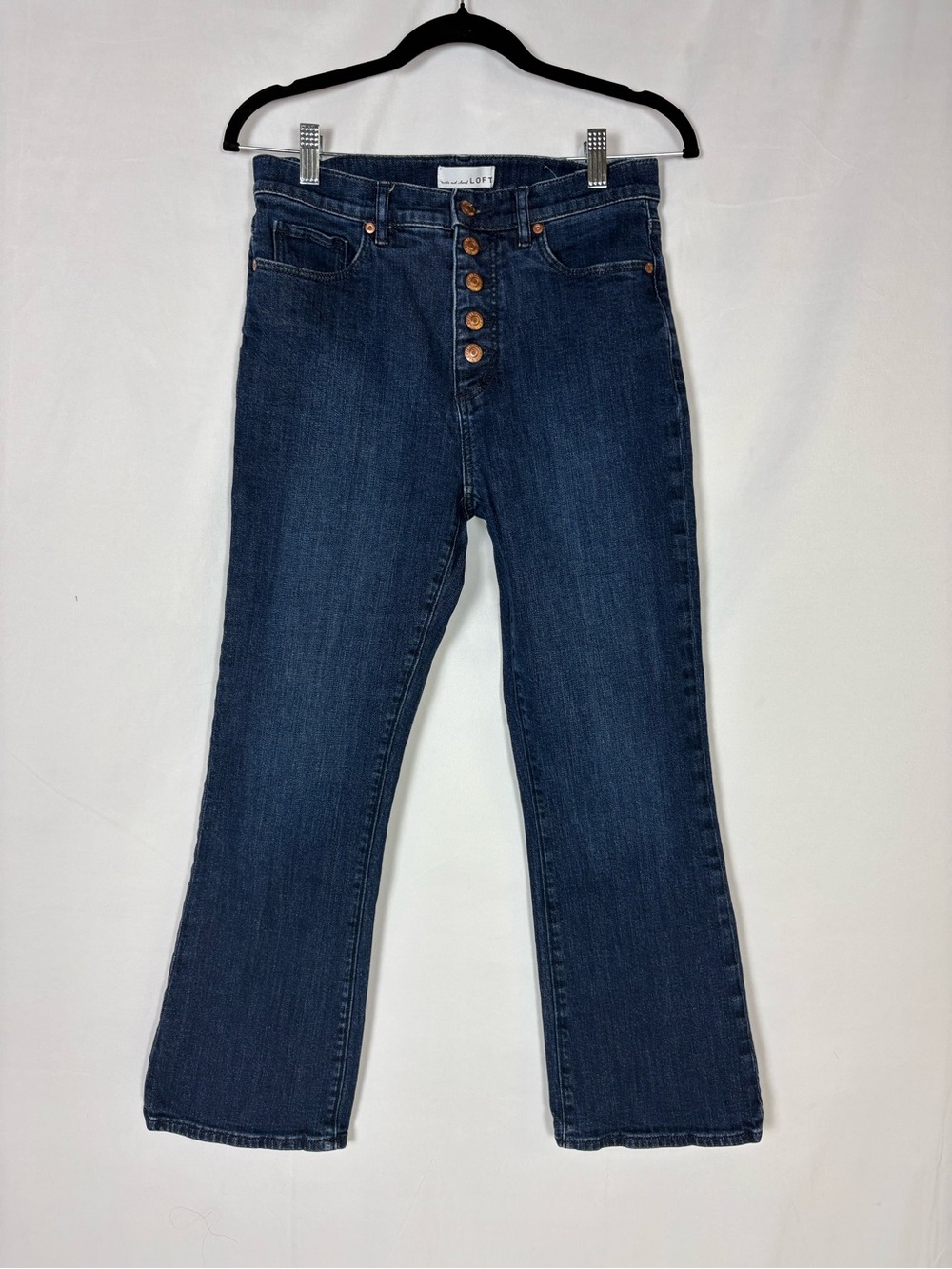LOFT Dark Blue High-Rise Button-Fly Kick Crop Jeans